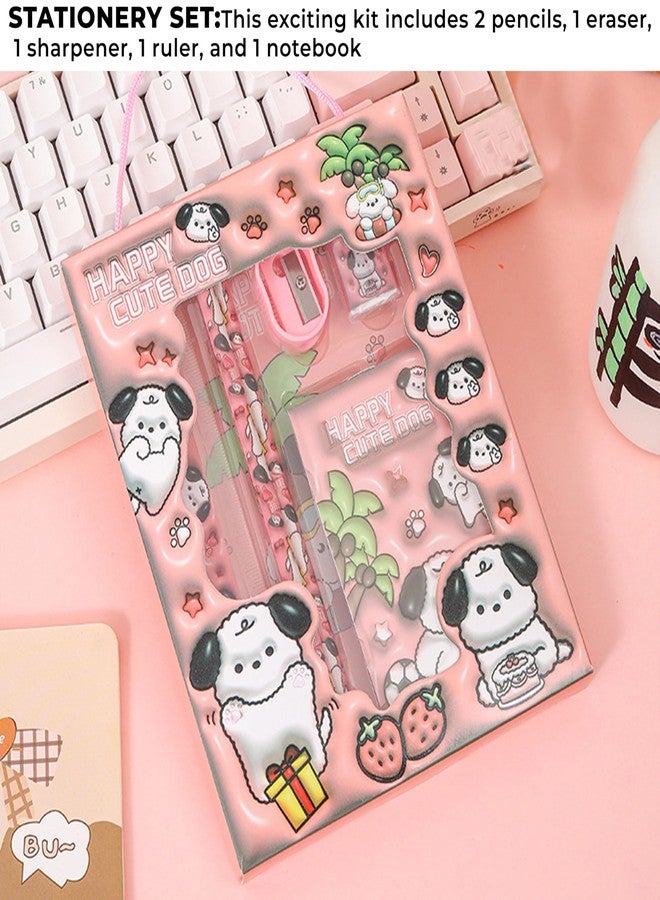 ووبوكس مجموعة أدوات مكتبية من WABBOX - هدايا عيد ميلاد للأولاد والبنات، مجموعة أدوات مكتبية متنوعة بتصميم كلب ملون، تتضمن قلم رصاص، مسطرة، ممحاة، مبراة للأطفال (6 قطع). - Image 2